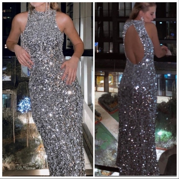 LAST NWT ZARA SILVER SEQUIN DRESS - Picture 3 of 15